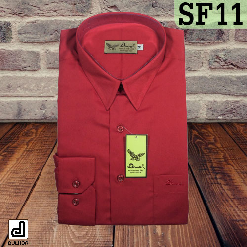 เสื้อเชิ้ตแขนยาว ทรงเข้ารูป ผ้าคอมป์ทวิว สีแดงเลือดนก