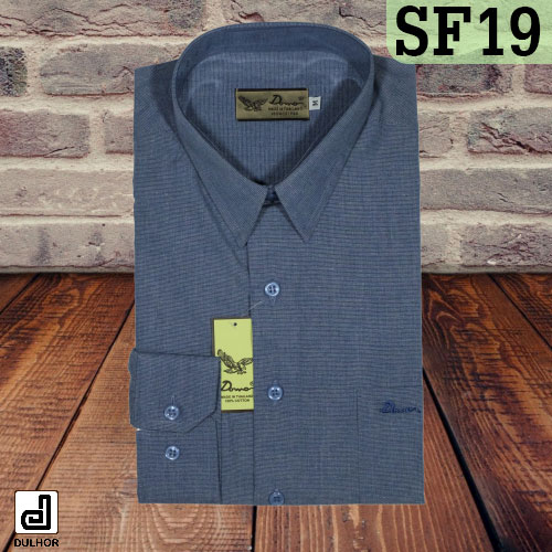เสื้อเชิ้ตแขนยาว ทรงเข้ารูป สีน้ำเงิน ผ้าอ๊อกซ์ทู