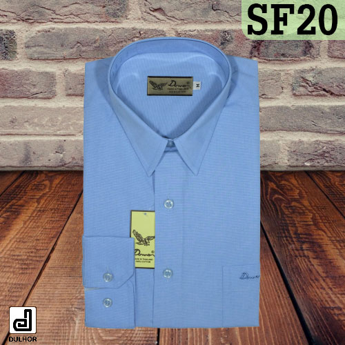 เสื้อเชิ้ตแขนยาว ทรงเข้ารูป สีฟ้า ผ้าอ๊อกซ์ทู