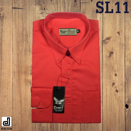 เสื้อเชิ๊ตแขนยาว สีแดงเลือดนก ผ้าคอมป์ทวิว