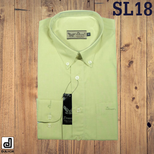 เสื้อเชิ้ตแขนยาว ทรงตรง สีเขียว ผ้าอ๊อกซ์ทู