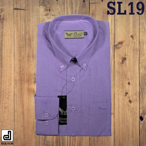 เสื้อเชิ้ตแขนยาว ทรงตรง สีม่วง ผ้าอ๊อกซ์ทู