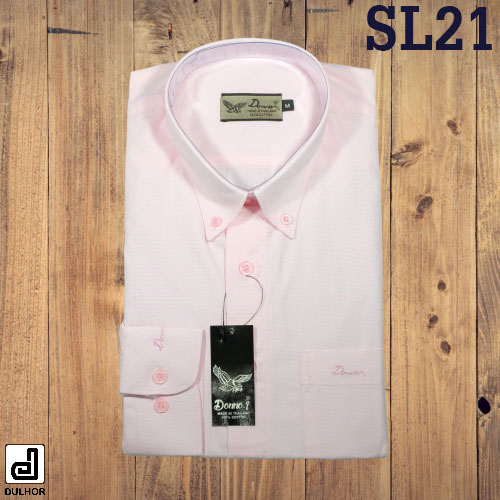 เสื้อเชิ้ตแขนยาว ทรงตรง สีชมพู ผ้าอ๊อกซ์ทู