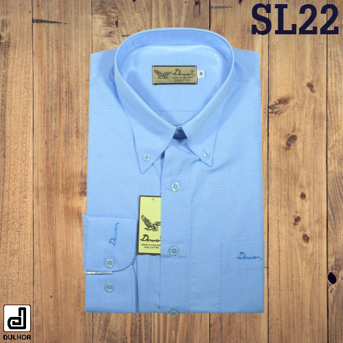 เสื้อเชิ้ตแขนยาว ทรงตรง สีฟ้า ผ้าอ๊อกซ์ทู