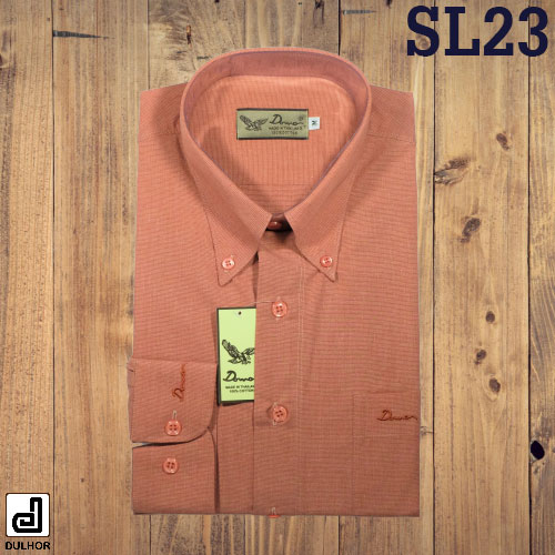 เสื้อเชิ้ตแขนยาว ทรงตรง สีอิฐ ผ้าอ๊อกซ์ทู
