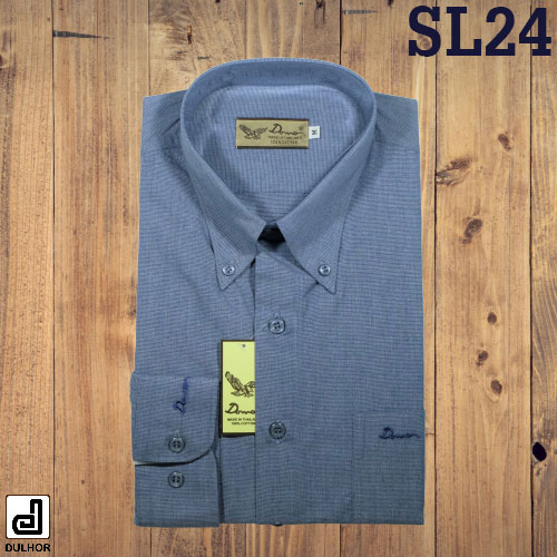 เสื้อเชิ้ตแขนยาว ทรงตรง สีน้ำเงิน ผ้าอ๊อกซ์ทู