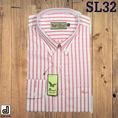 เสื้อเชิ้ตแขนยาว ทรงตรง ริ้วตั้ง สีแดง
