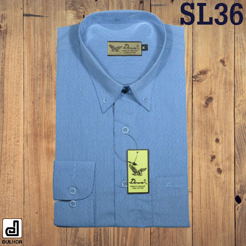 [SL36] เสื้อเชิ๊ตแขนยาว คอตต้อนทอลาย สีฟ้าเข้ม
