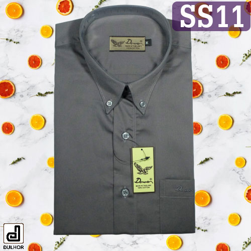 เสื้อเชิ๊ตแขนสั้น สีเทาเข้ม ผ้าคอมป์ทวิว