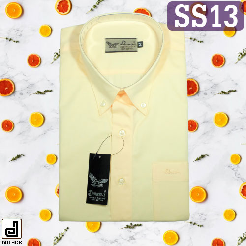 เสื้อเชิ๊ตแขนสั้น สีเหลือง ผ้าคอมป์ทวิว