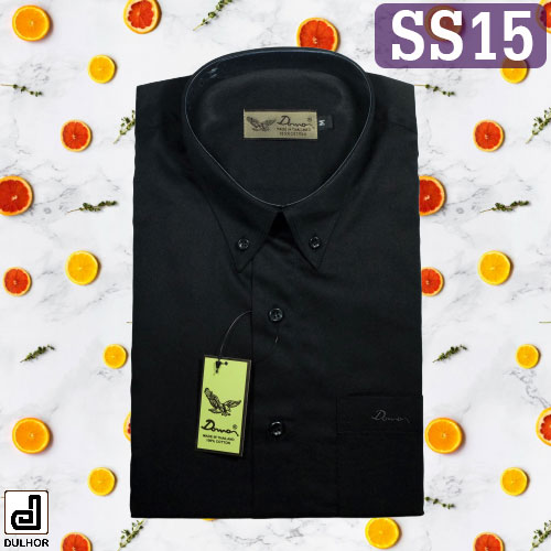 เสื้อเชิ๊ตแขนสั้น สีดำ ผ้าคอมป์ทวิว