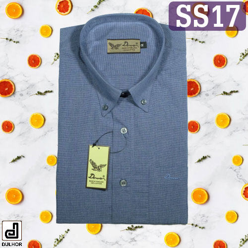 เสื้อเชิ้ตแขนสั้น สีบลูยีนส์ ผ้าอ๊อกซ์ทู