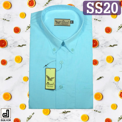 เสื้อเชิ้ตแขนสั้น สีฟ้าทะเล ผ้าอ๊อกซ์ทู