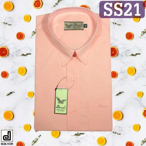 เสื้อเชิ้ตแขนสั้น สีโอรส ผ้าอ๊อกซ์ทู