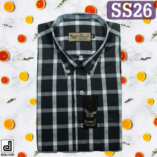เสื้อเชิ๊ตแขนสั้น ลายสก๊อต สีดำ