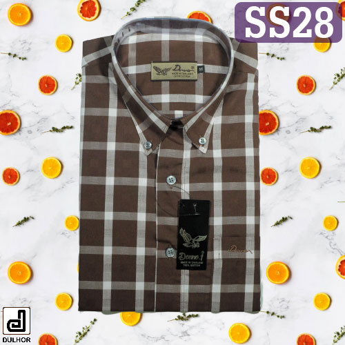 เสื้อเชิ๊ตแขนสั้น ลายสก๊อต สีน้ำตาล