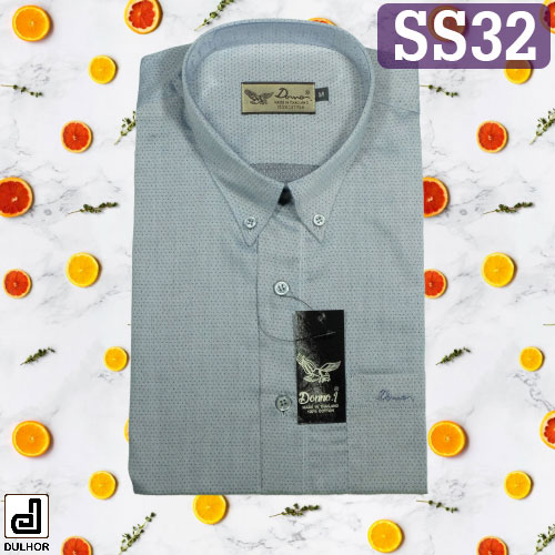เสื้อเชิ๊ตแขนสั้น สีเทาเข้ม ผ้าลายดอท