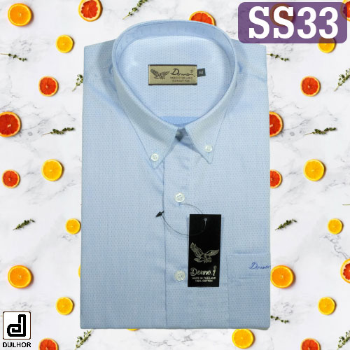 เสื้อเชิ๊ตแขนสั้น สีฟ้า ผ้าลายดอท
