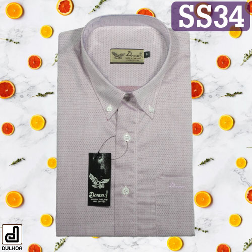 เสื้อเชิ๊ตแขนสั้น สีชมพู ผ้าลายดอท